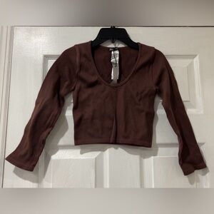 Zara Brown Ribbed Women's Top M-L